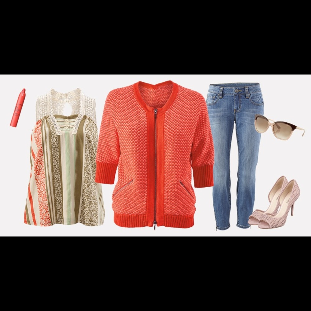 CAbi Cocoon Orange Pink Sweater Cardigan XS - Picture 2 of 7